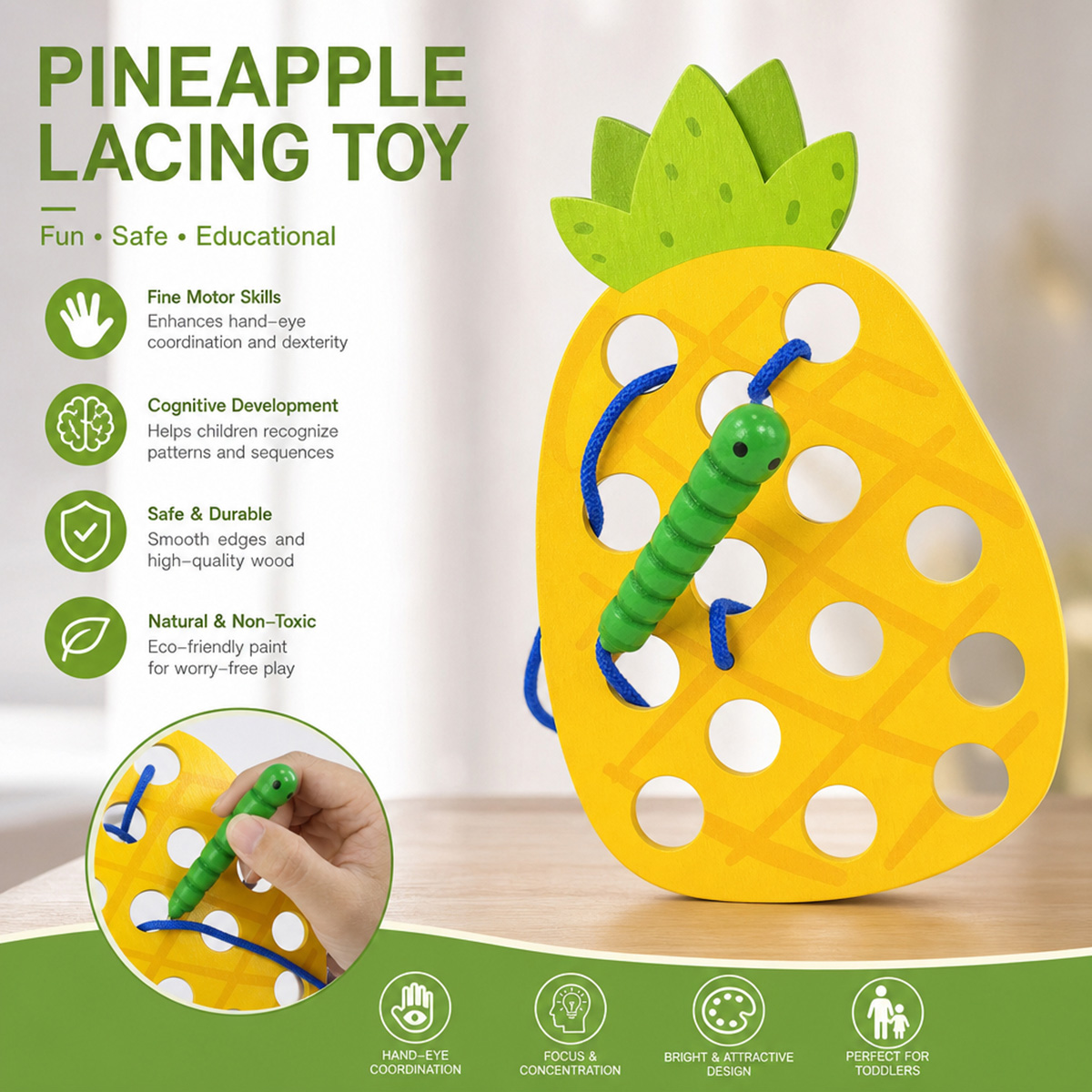 Wooden Lacing Pineapple Thread - огляд і ціна Travel Accessories Baby